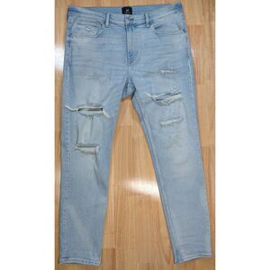 H&M Skinny Fit Distressed Light Wash Jeans Men's 36x28 Rip Repair Detail